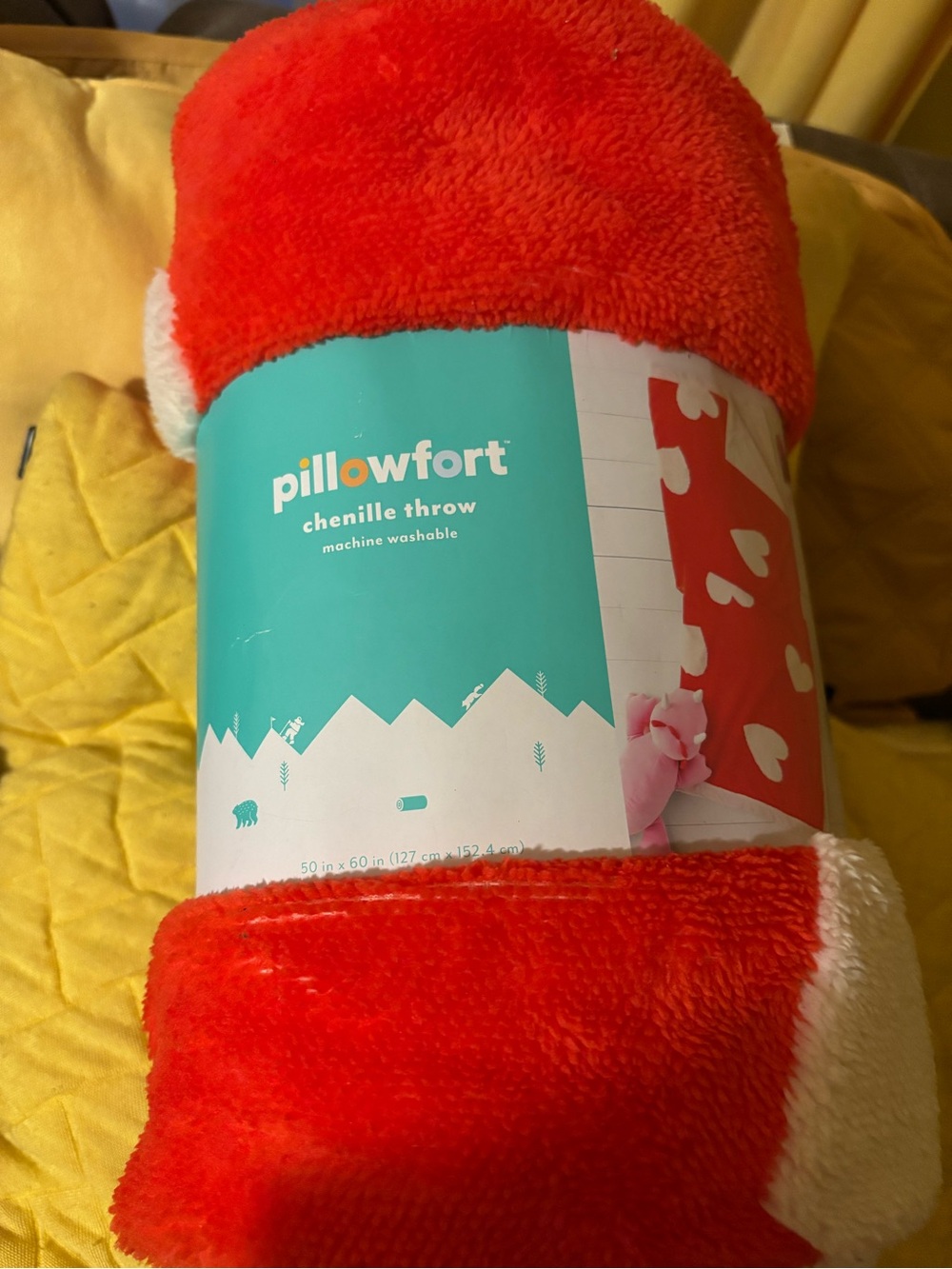 pillowfort red chenille throw blanket with white trim